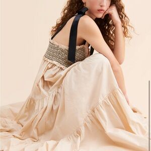 Free People Cream Tiered Maxi Dress with Ribbon Straps